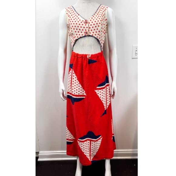 Vintage Dresses & Skirts - 1960'S VINTAGE SAILBOAT CUTOUT MOD MAXI DRESS 6/8